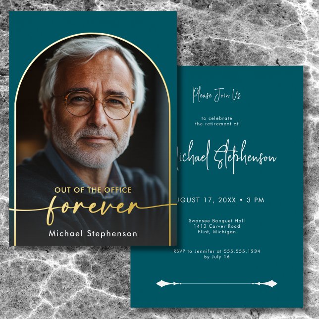 Modern Minimal Teal Retirement Party (Modern Minimal Teal Foil Retirement Party Foil Invitation)