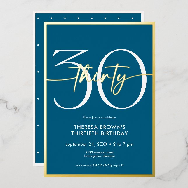 Modern Minimal Teal Thirty Script Birthday (Front/Back)