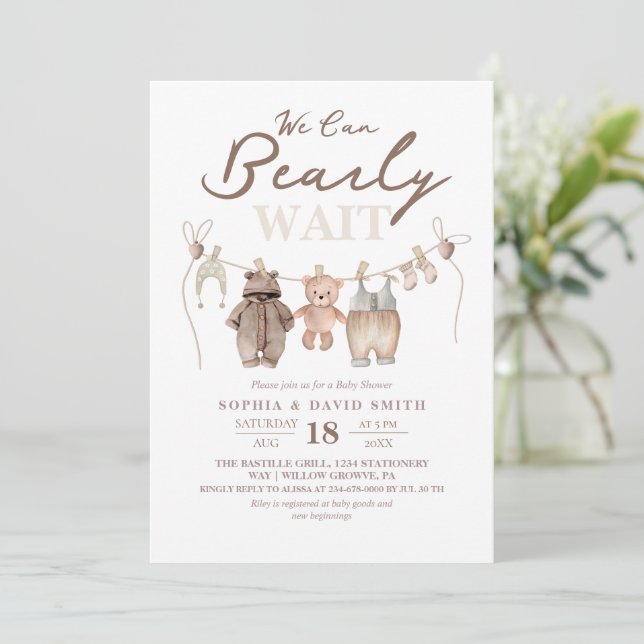 Modern & Minimal Teddy Bear Baby Shower  Invitation (Standing Front)