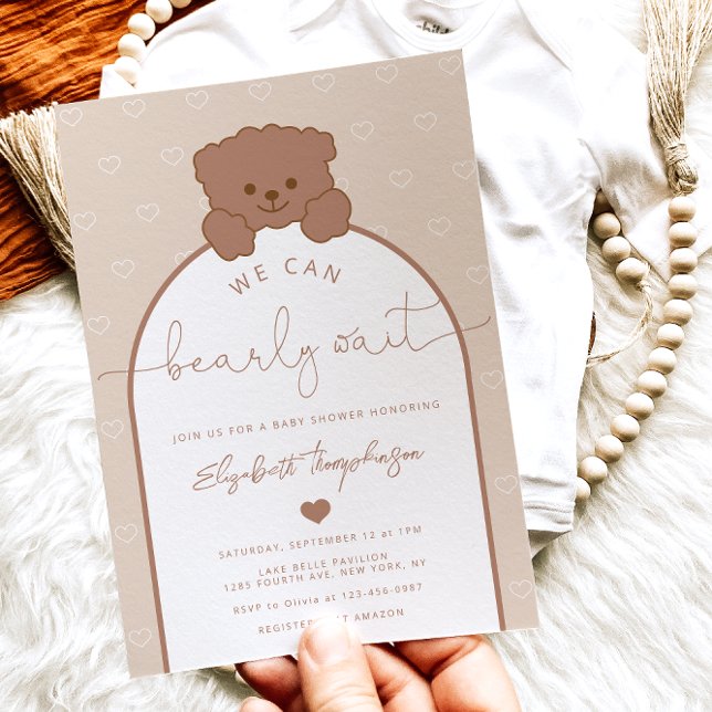 Modern Minimal Teddy Bear Neutral Baby Shower Invitation (Creator Uploaded)