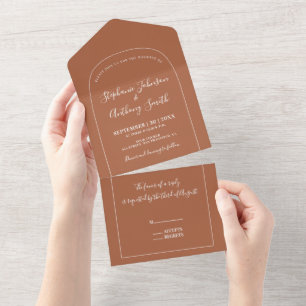 Modern Minimal Terracotta and White Arch Wedding   All In One Invitation