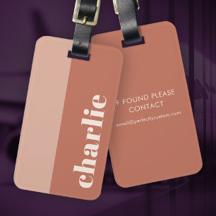 Modern minimal terracotta shades vertical name luggage tag