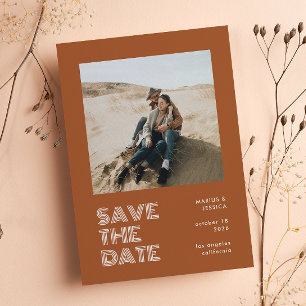 Modern Minimal Terracotta Typography Photo Wedding Save The Date
