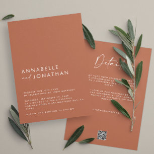 Modern Minimal terracotta Wedding Details QR Code Invitation