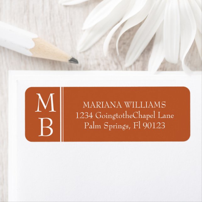 Modern Minimal Terracotta Wedding Return Address Label (Insitu)