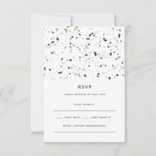 Modern Minimal Terrazzo Pattern Green Pink Wedding RSVP Card