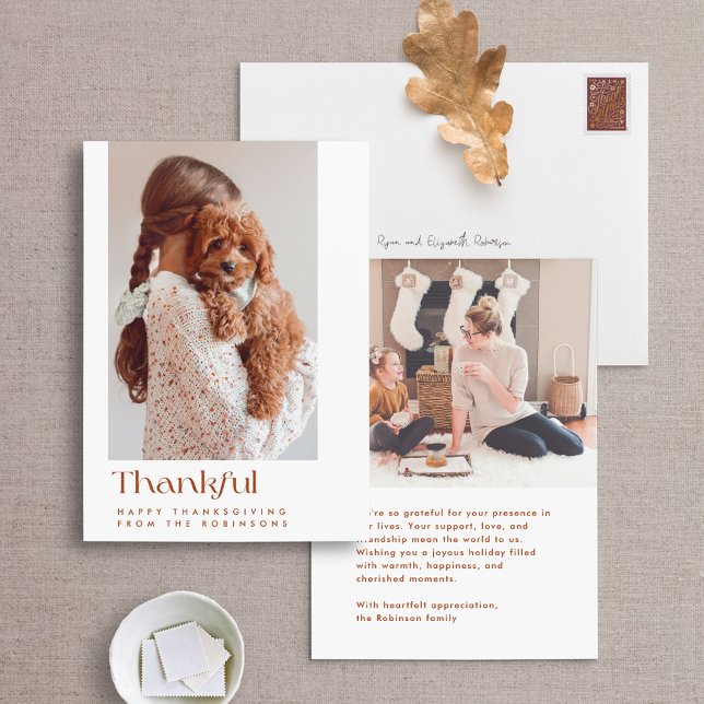 Modern Minimal Thankful Thanksgiving Photo Card (Creator Uploaded)