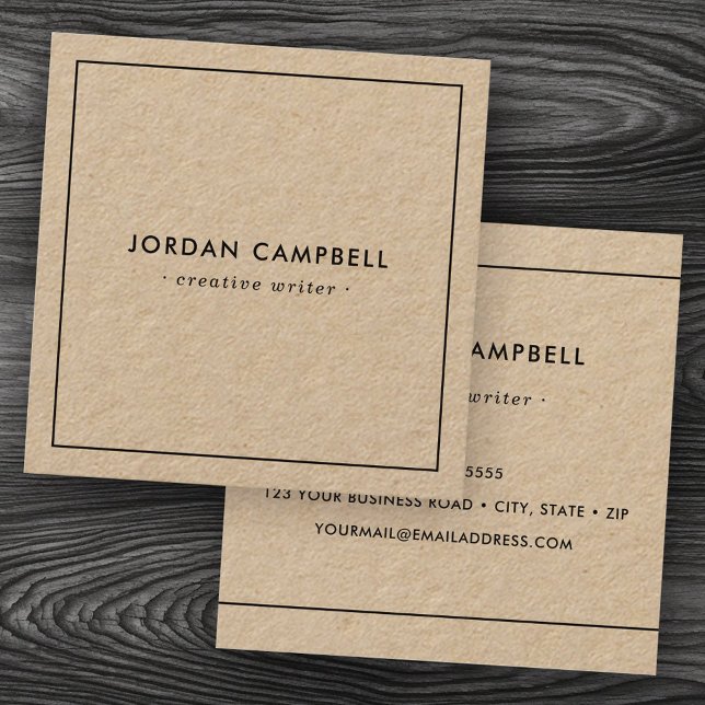 Modern minimal thin black border Kraft paper Square Business Card (Modern minimal thin black border Kraft paper Square Business Card)