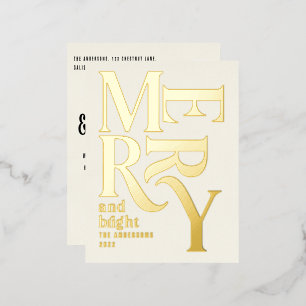 Modern minimal traditional cream merry Christmas Foil Holiday Postcard