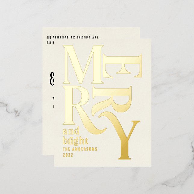 Modern minimal traditional cream merry Christmas Foil Holiday Postcard (Front/Back)