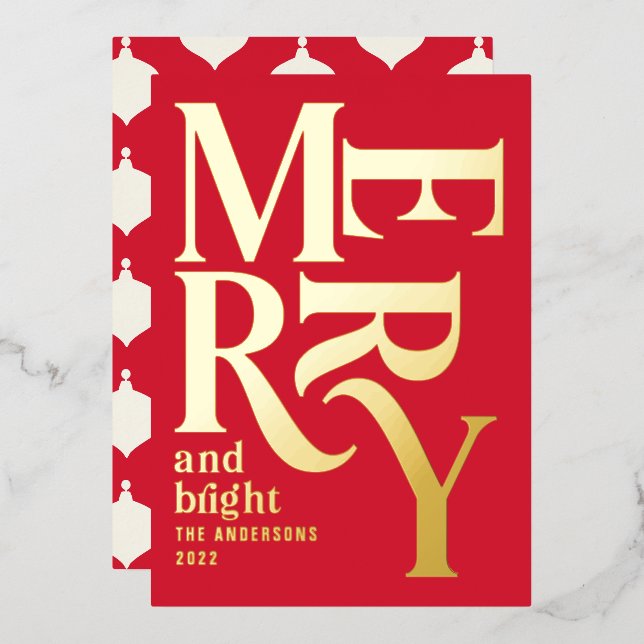 Modern minimal traditional merry Christmas Foil Ho Foil Holiday Card (Front/Back)
