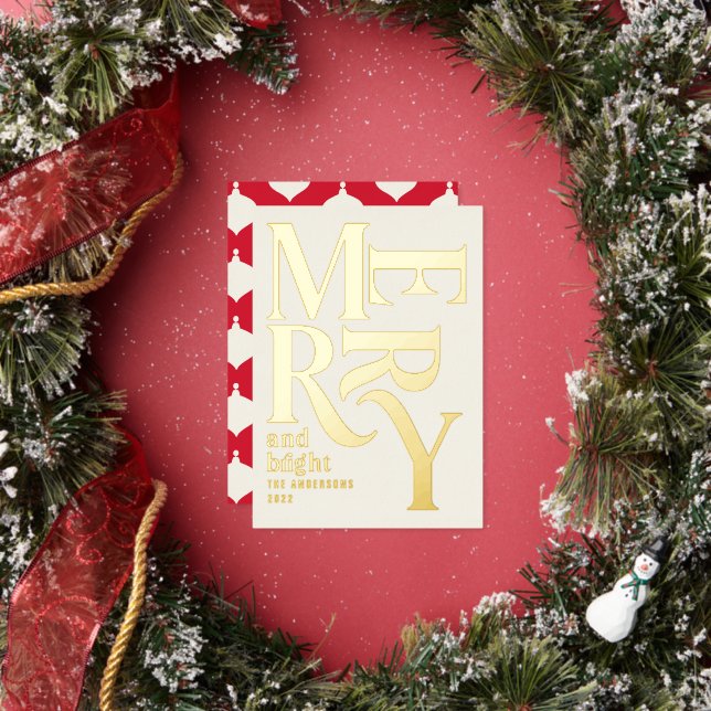 Modern minimal traditional merry Christmas Foil Holiday Card (Insitu)