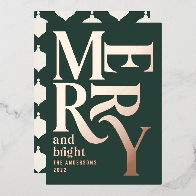 Modern minimal traditional merry Christmas green Foil Holiday Card (Front/Back)