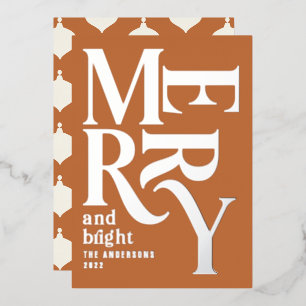 Modern minimal traditional merry Christmas rust Foil Holiday Card
