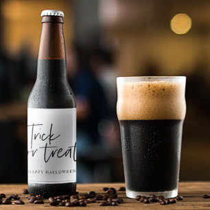 Modern Minimal Trick And Treat   Happy Halloween Beer Bottle Label