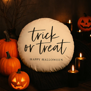 Modern Minimal Trick And Treat   Happy Halloween Round Cushion