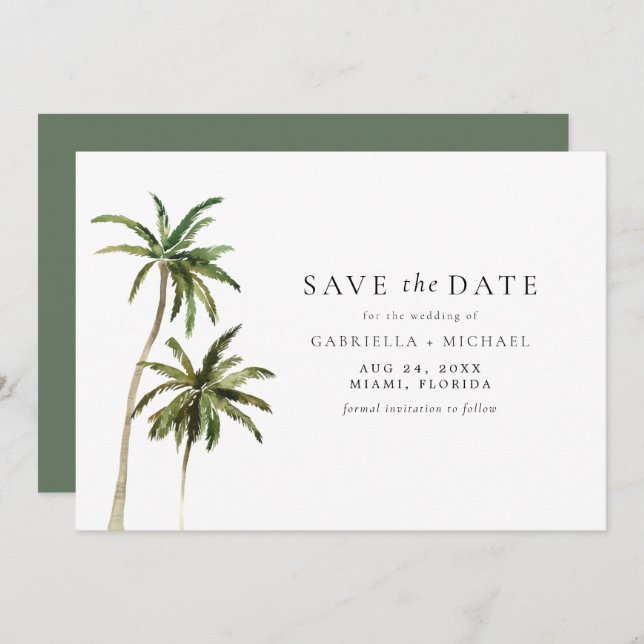 Modern Minimal Tropical Beach Palm Save the Date Invitation (Front/Back)