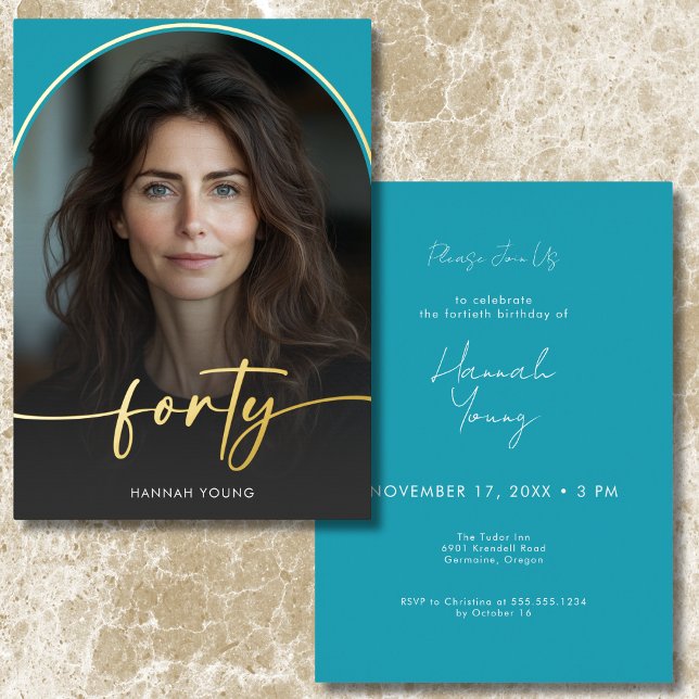 Modern Minimal Turquoise Arch Fortieth Birthday (Modern Minimal Turquoise Arch Fortieth Birthday Foil Invitation)