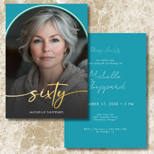 Modern Minimal Turquoise Arch Sixtieth Birthday