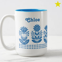 Modern Minimal Turquoise Folk Art Flowers Name