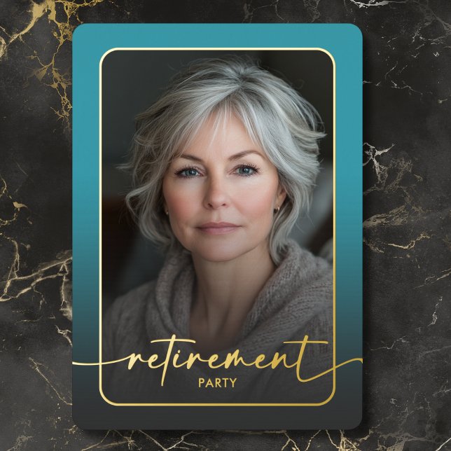 Modern Minimal Turquoise Photo Retirement Party (Modern Minimal Turquoise Photo Retirement Party Foil Invitation)