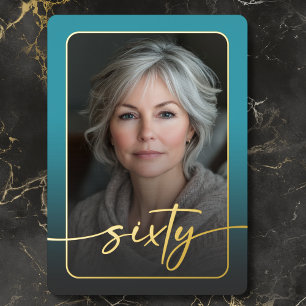 Modern Minimal Turquoise Photo Sixtieth Birthday
