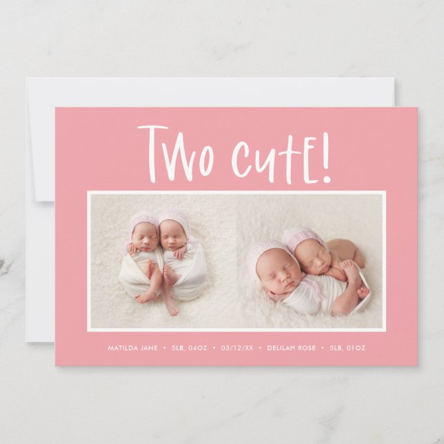 Modern minimal twin photo birth announcement (Front)