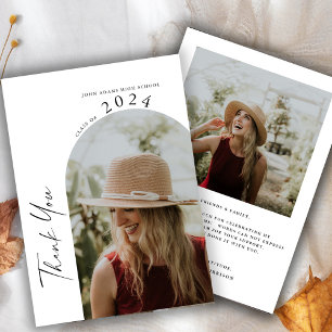 Modern Minimal Two Photo Calligraphy Graduation Thank You Card
