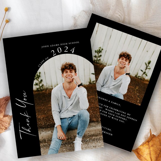 Modern Minimal Two Photo Graduation  Thank You Card (Creator Uploaded)