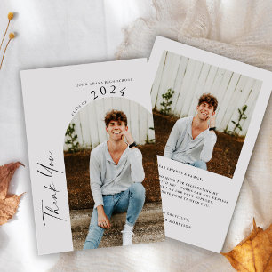 Modern Minimal Two Photo Grey Graduation Thank You Card