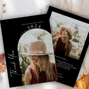 Modern Minimal Two Photo Script Graduation Thank You Card