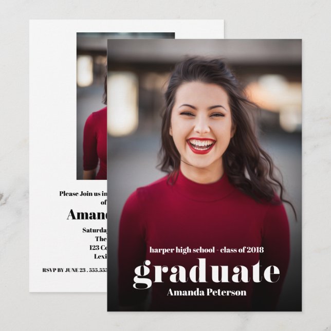 Modern minimal two photos Graduation Party Invitation (Front/Back)