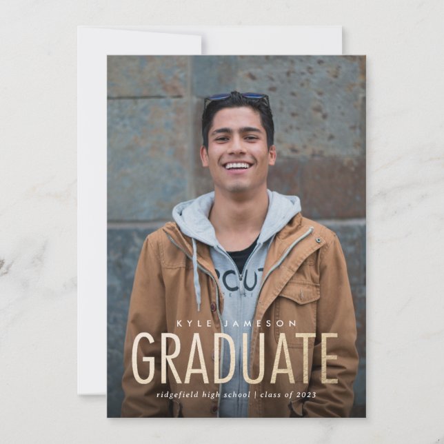 Modern Minimal Type Gold Photo Graduation Invitati Invitation (Front)