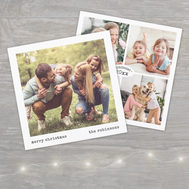 Modern Minimal Typewriter Christmas Photo Collage Holiday Card (Creator Uploaded)