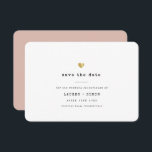 Modern Minimal Typewriter Gold Heart Wedding Save The Date<br><div class="desc">This simple Save the Date card for your wedding celebration shines with simplicity. Modern typewriter typography and accented by a delicate heart in (printed) gold, this is minimalist and yet so elegant. On the back is space for more information such as wedding site url. This is the blush pink backdrop...</div>