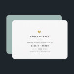 Modern Minimal Typewriter Gold Heart Wedding Save The Date<br><div class="desc">This simple Save the Date card for your wedding celebration shines with simplicity. Modern typewriter typography and accented by a delicate heart in (printed) gold, this is minimalist and yet so elegant. On the back is space for more information such as wedding site url. This is the dusty green backdrop...</div>