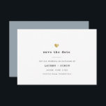 Modern Minimal Typewriter Gold Wedding Dusty Blue Save The Date<br><div class="desc">This simple Save the Date card for your wedding celebration shines with simplicity. Modern typewriter typography and accented by a delicate heart in (printed) gold,  this is minimalist and yet so elegant. This is the dusty blue version.</div>