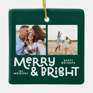 Modern minimal typography 2 photo Christmas Cera Ceramic Ornament
