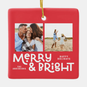 Modern minimal typography 2 photo Christmas Ceramic Ornament