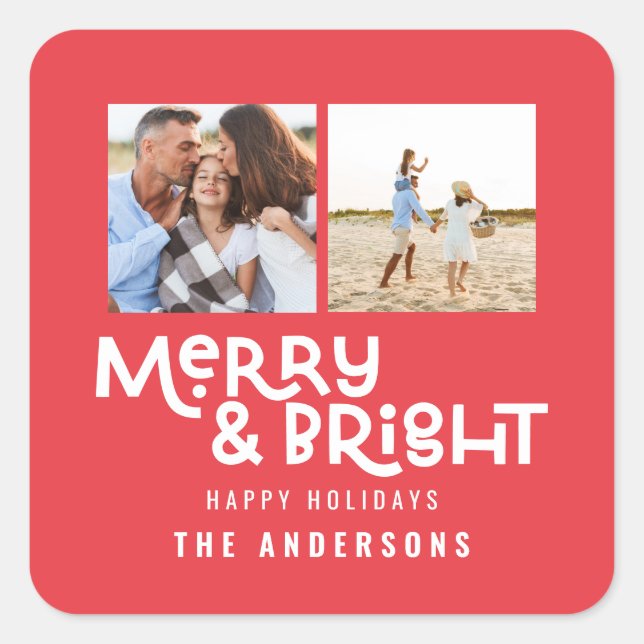 Modern minimal typography 2  photo Christmas   Square Sticker (Front)