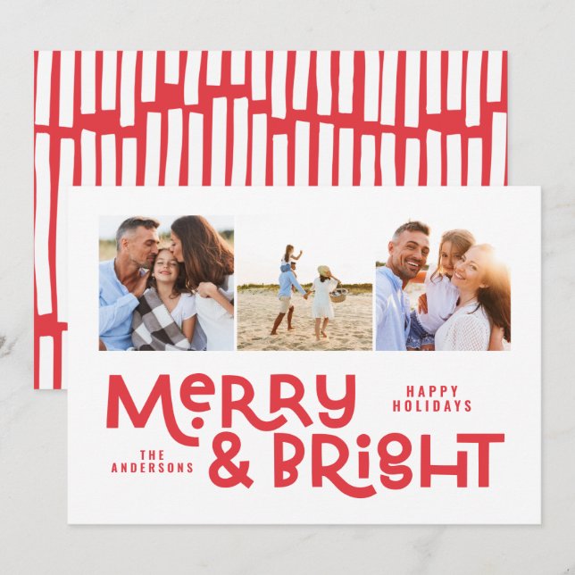 Modern minimal typography 3 photo Christmas fun Ho Holiday Card (Front/Back)
