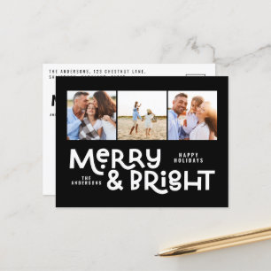 Modern minimal typography 3 photo Christmas fun Holiday Postcard