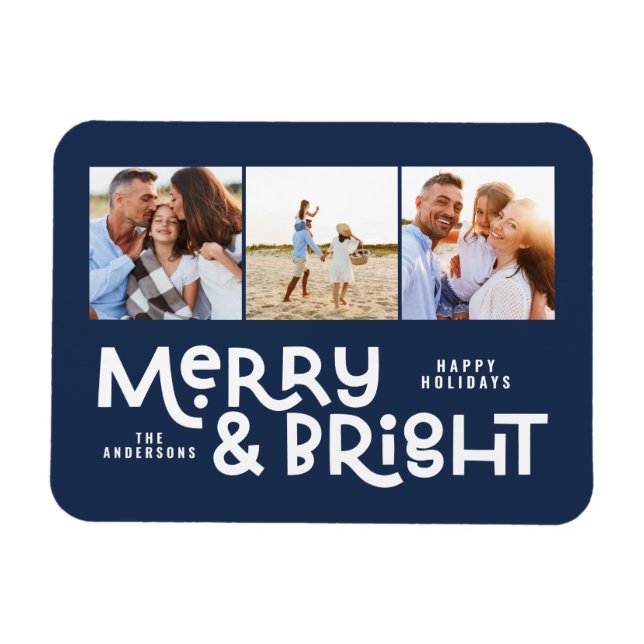 Modern minimal typography 3 photo Christmas fun  Magnet (Horizontal)
