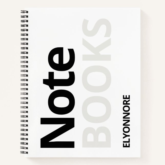 Modern Minimal Typography Black & White Name  Notebook (Front)