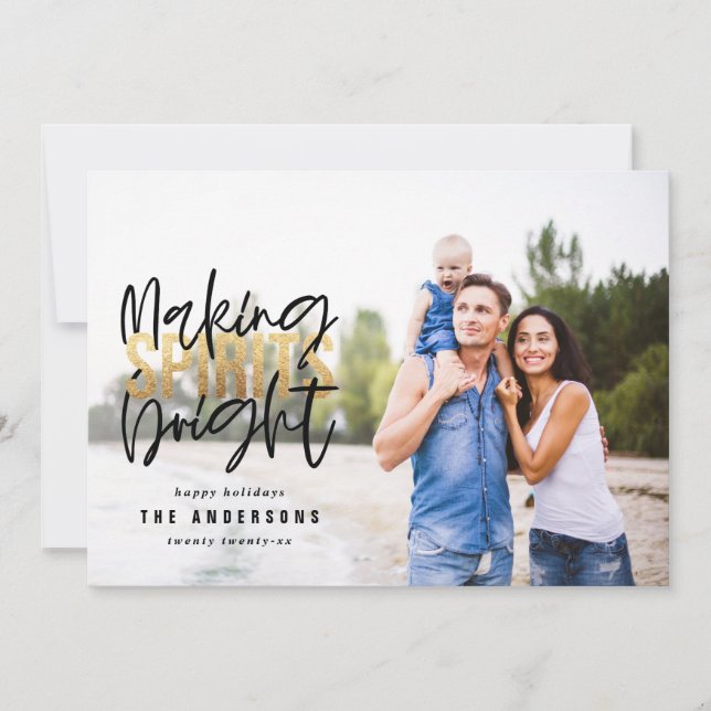 Modern minimal typography chic gold Christmas Holiday Card (Front)