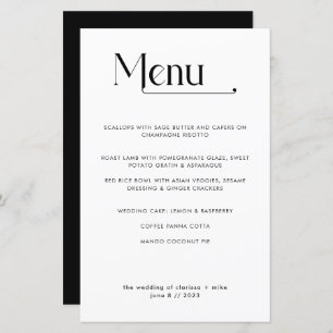 Modern Minimal Typography Dinner Wedding Menu