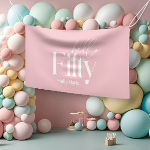 Modern minimal typography girly pink 50th birthday banner