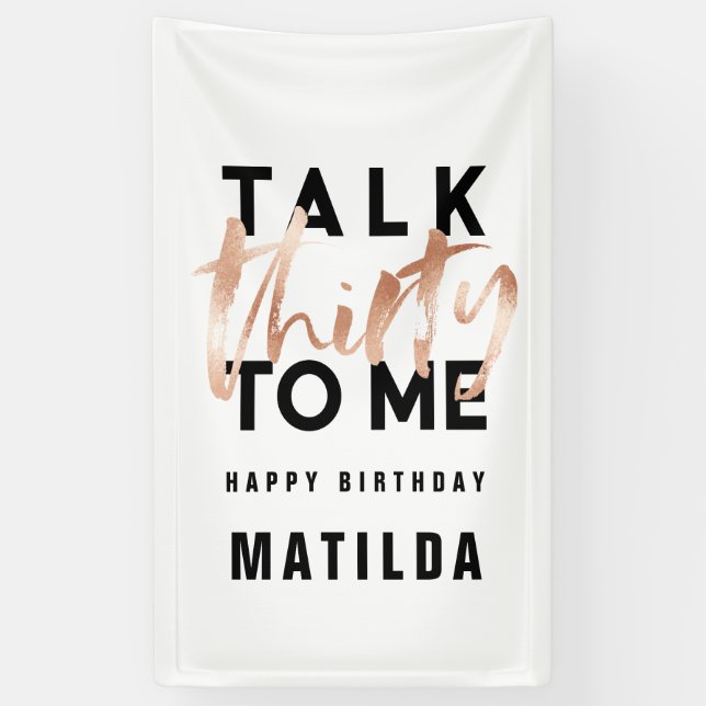 Modern minimal typography girly rose gold 30th banner (Vertical)