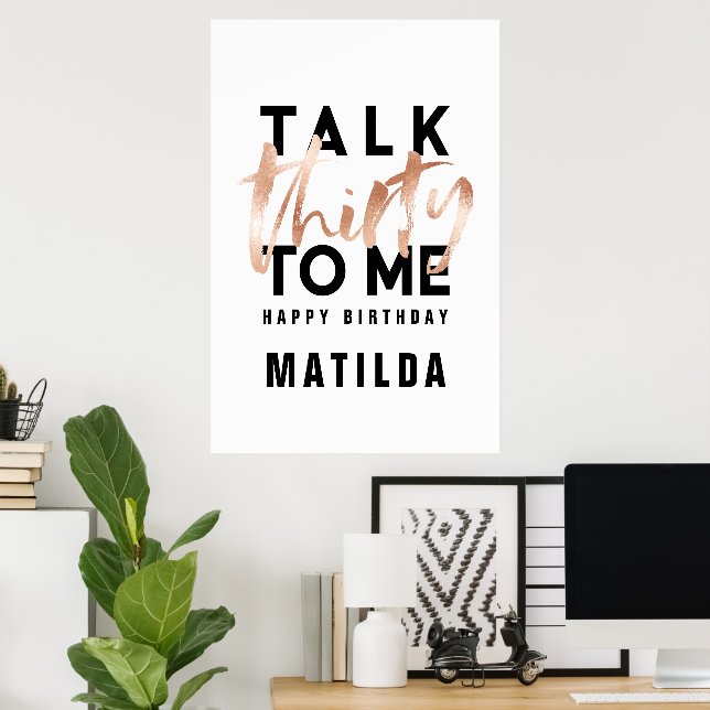 Modern minimal typography girly rose gold 30th poster (Home Office)