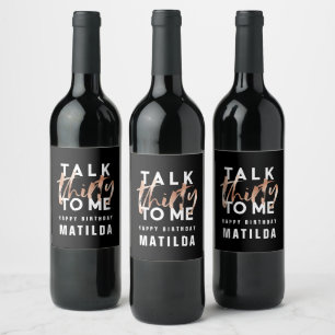 Modern minimal typography girly rose gold 30th wine label